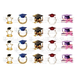 استيكر UV DTF-21026 قبعة تخرج ملون A4